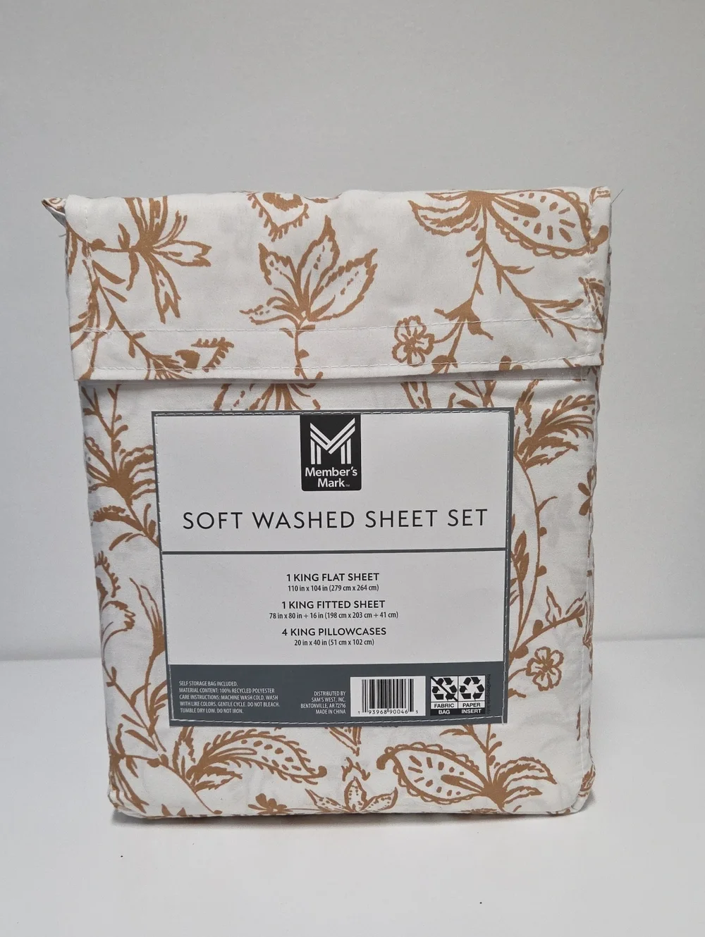 Member's Mark Soft Washed Sheet Set - White with Tan Floral